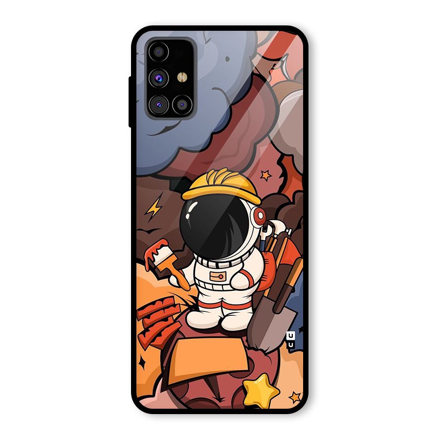 Comic Space Astronaut Glass Back Case for Galaxy M31s