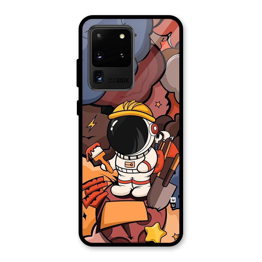 Comic Space Astronaut Glass Back Case for Galaxy S20 Ultra