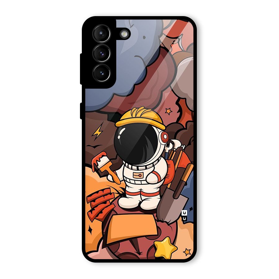 Comic Space Astronaut Glass Back Case for Galaxy S21 Plus