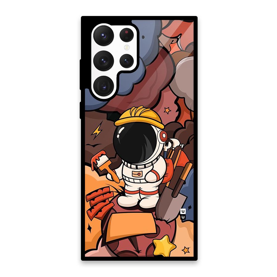 Comic Space Astronaut Glass Back Case for Galaxy S22 Ultra 5G