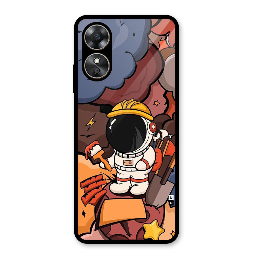 Comic Space Astronaut Glass Back Case for Oppo A17
