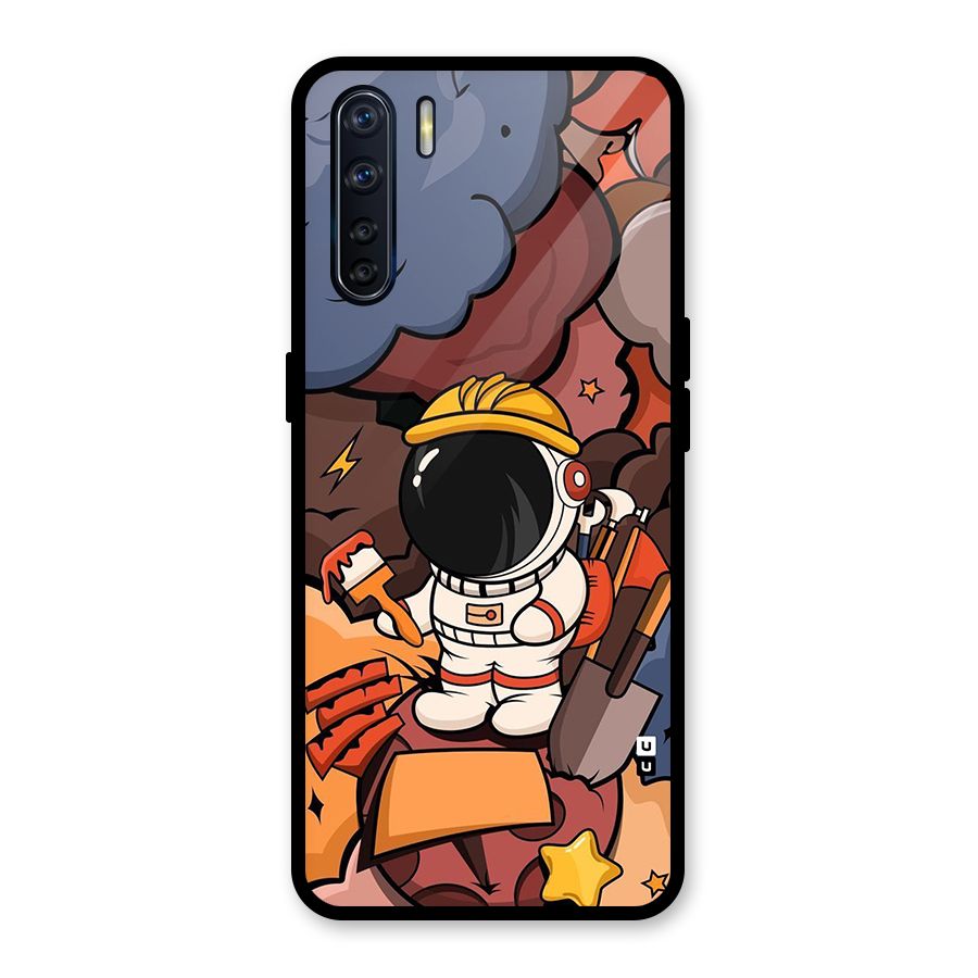 Comic Space Astronaut Glass Back Case for Oppo F15