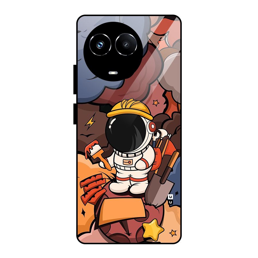 Comic Space Astronaut Glass Back Case for Realme 11X