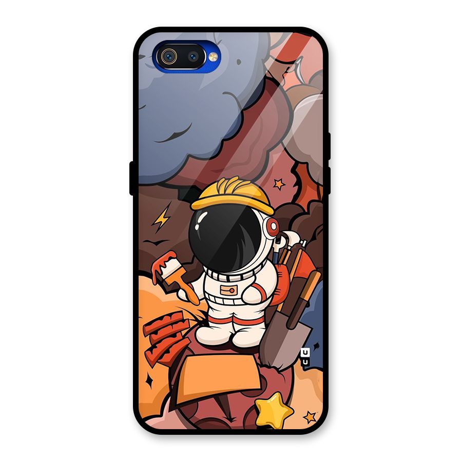 Comic Space Astronaut Glass Back Case for Realme C2