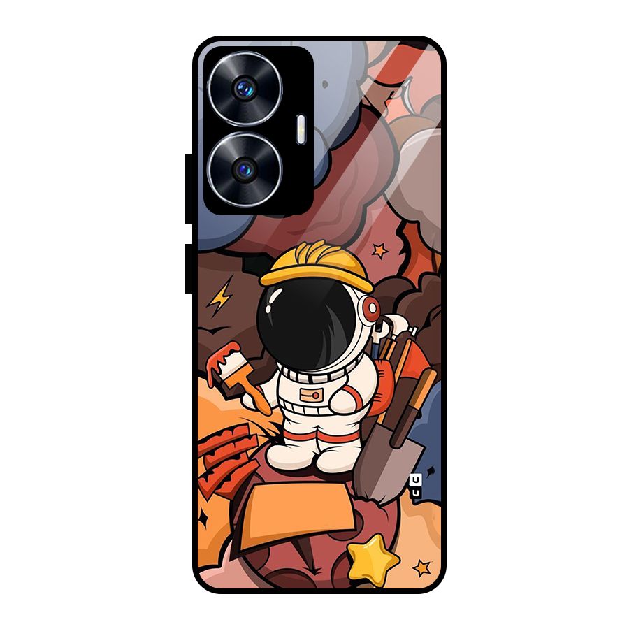 Comic Space Astronaut Glass Back Case for Realme Narzo N55