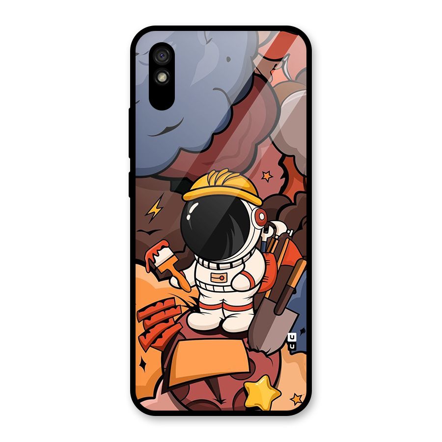 Comic Space Astronaut Glass Back Case for Redmi 9i