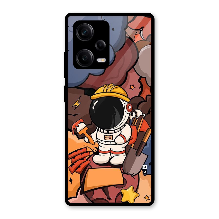 Comic Space Astronaut Glass Back Case for Redmi Note 12 Pro