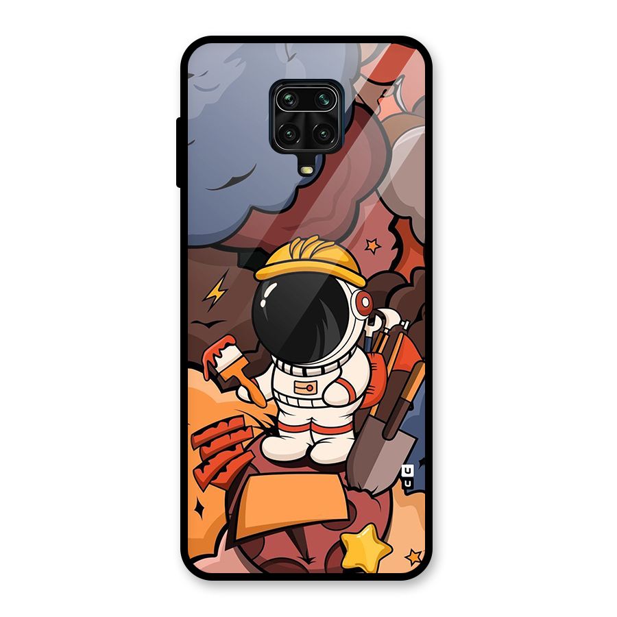 Comic Space Astronaut Glass Back Case for Redmi Note 9 Pro