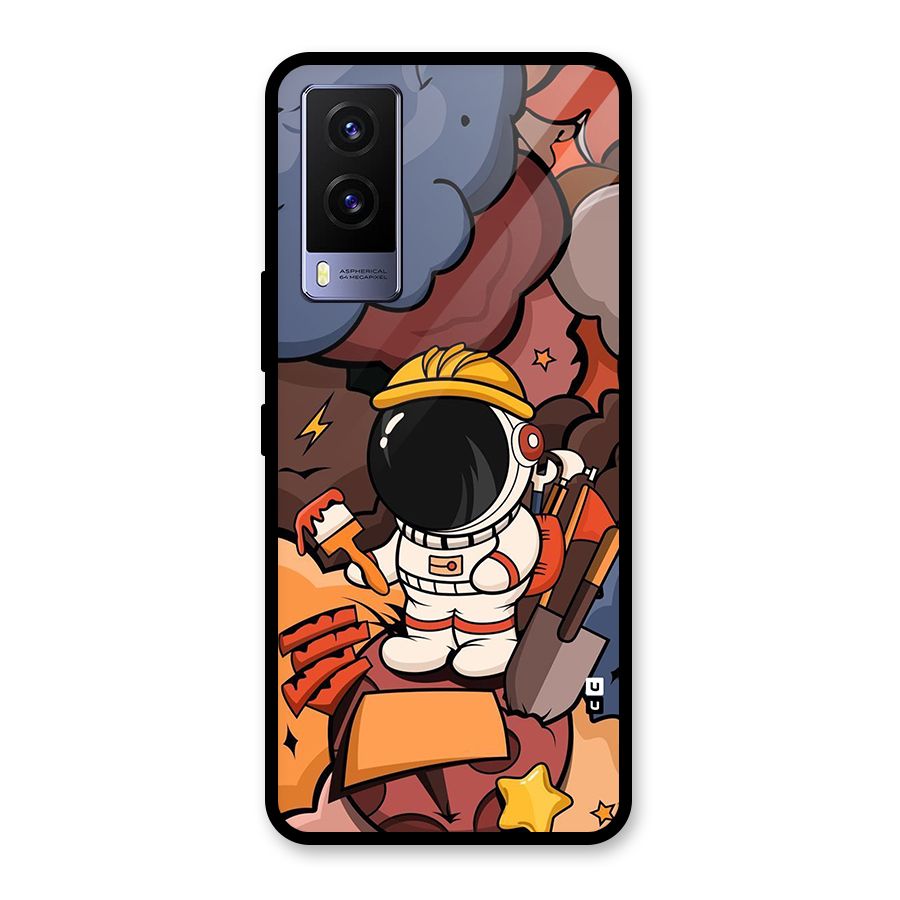 Comic Space Astronaut Glass Back Case for Vivo V21e 5G