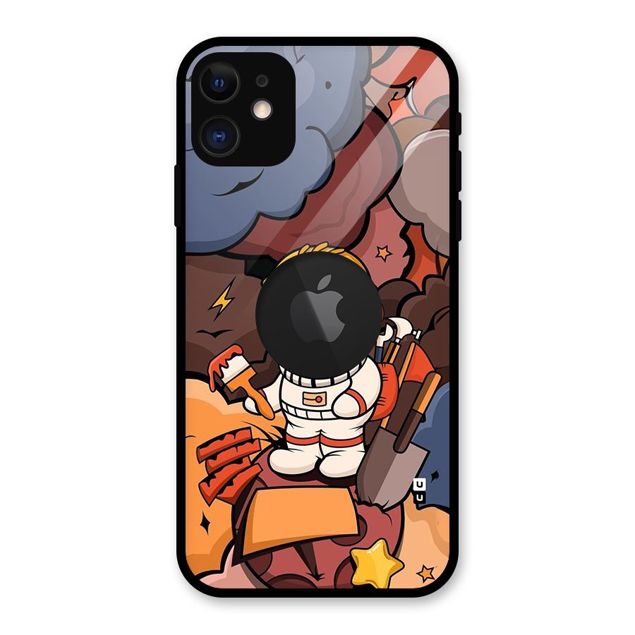 Comic Space Astronaut Glass Back Case for iPhone 11 Logo Cut