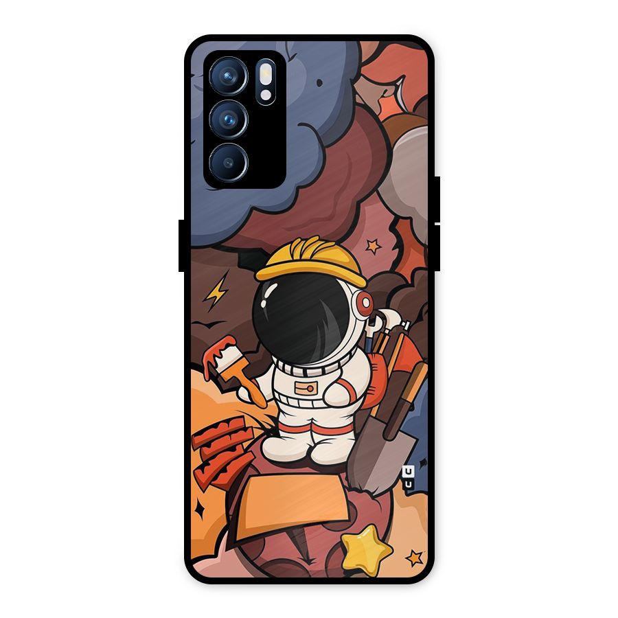 Comic Space Astronaut Metal Back Case for Oppo Reno6 5G