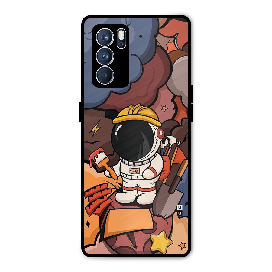 Comic Space Astronaut Metal Back Case for Oppo Reno6 Pro 5G