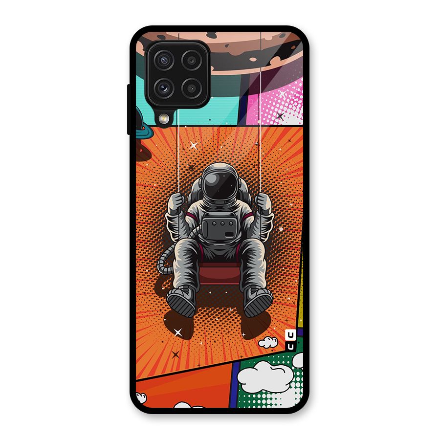 Cool Astraunaut Comic Swing Glass Back Case for Galaxy A22 4G