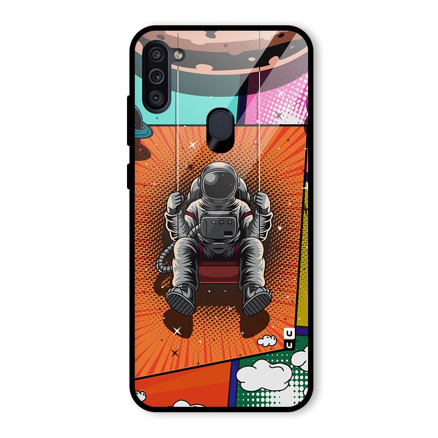 Cool Astraunaut Comic Swing Glass Back Case for Galaxy M11