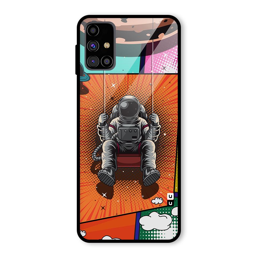 Cool Astraunaut Comic Swing Glass Back Case for Galaxy M31s