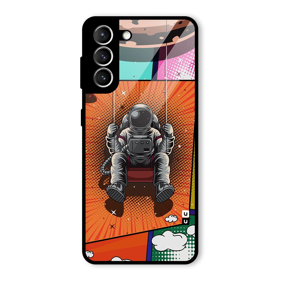 Cool Astraunaut Comic Swing Glass Back Case for Galaxy S21 5G