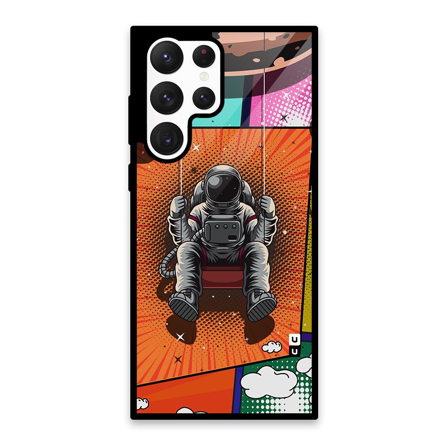 Cool Astraunaut Comic Swing Glass Back Case for Galaxy S22 Ultra 5G