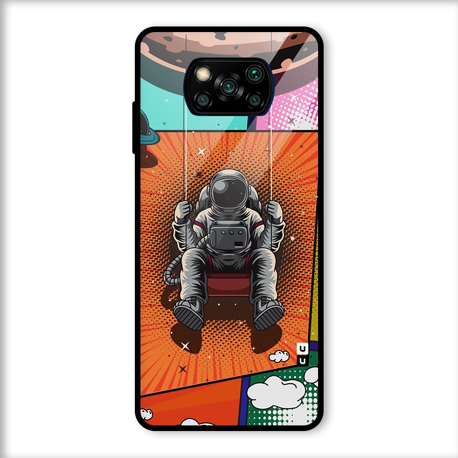 Cool Astraunaut Comic Swing Glass Back Case for Poco X3