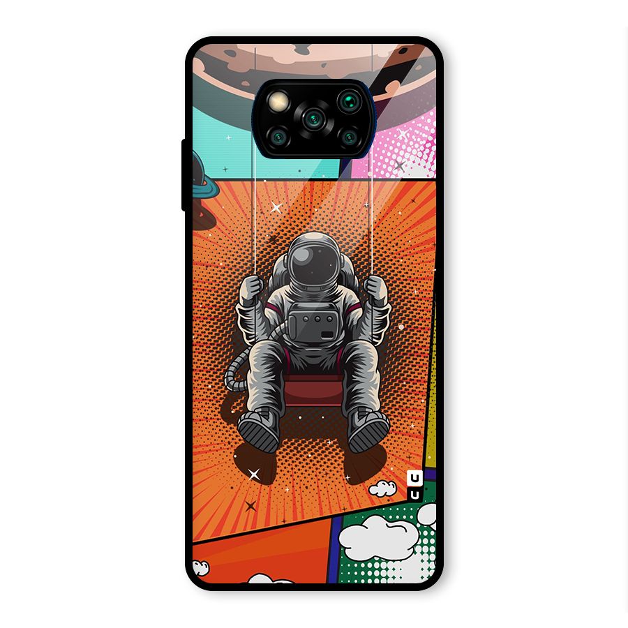 Cool Astraunaut Comic Swing Glass Back Case for Poco X3 Pro