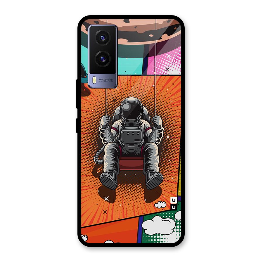 Cool Astraunaut Comic Swing Glass Back Case for Vivo V21e 5G
