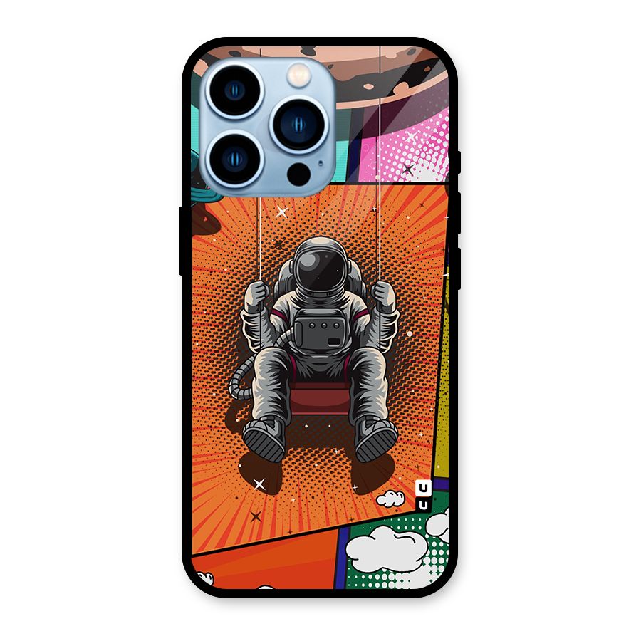 Cool Astraunaut Comic Swing Glass Back Case for iPhone 13 Pro