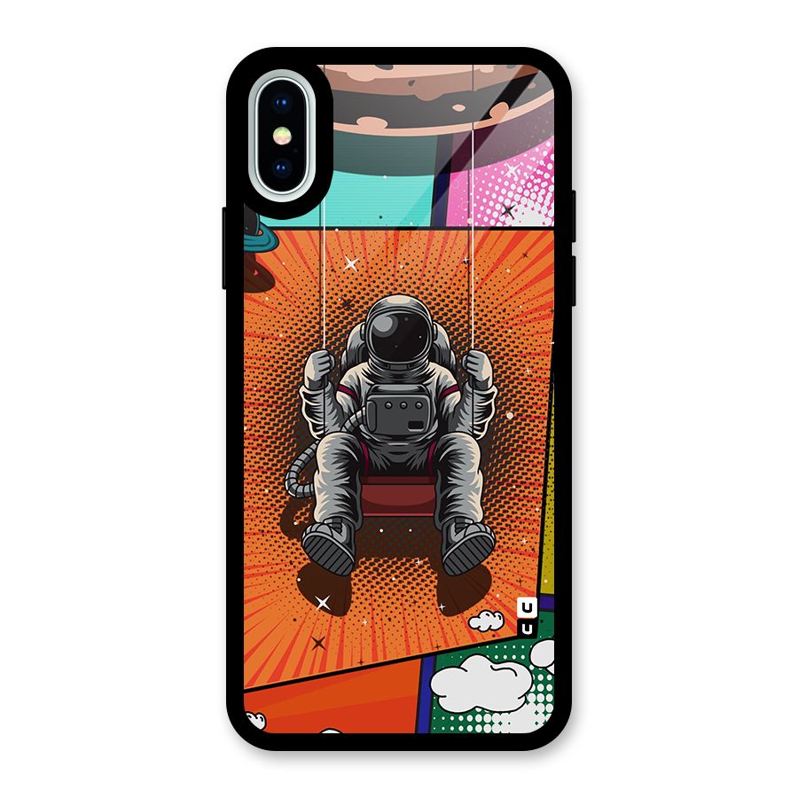 Cool Astraunaut Comic Swing Glass Back Case for iPhone XS