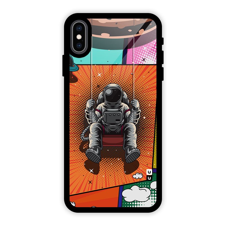 Cool Astraunaut Comic Swing Glass Back Case for iPhone XS Max