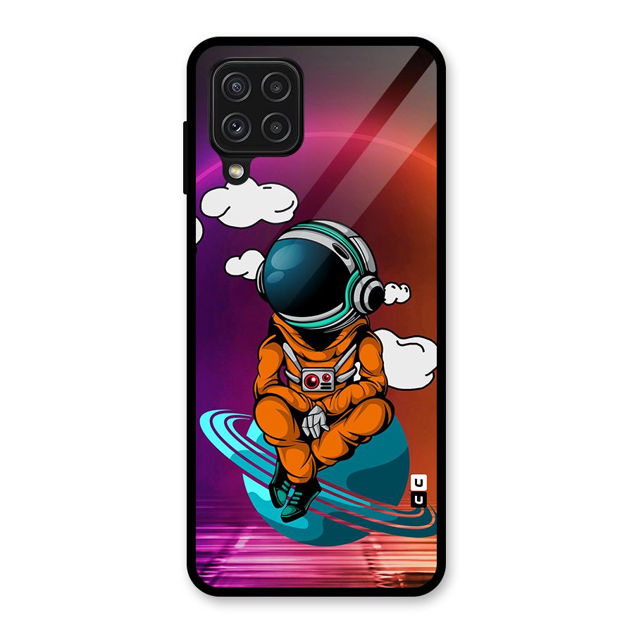Cool Astraunaut Relaxing Glass Back Case for Galaxy A22 4G