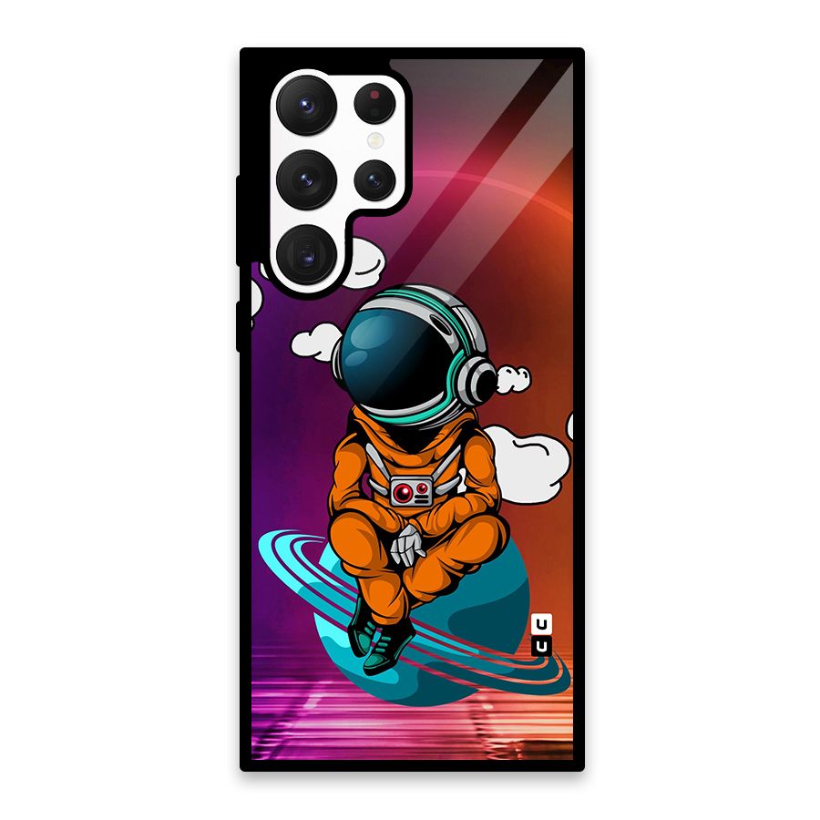Cool Astraunaut Relaxing Glass Back Case for Galaxy S22 Ultra 5G