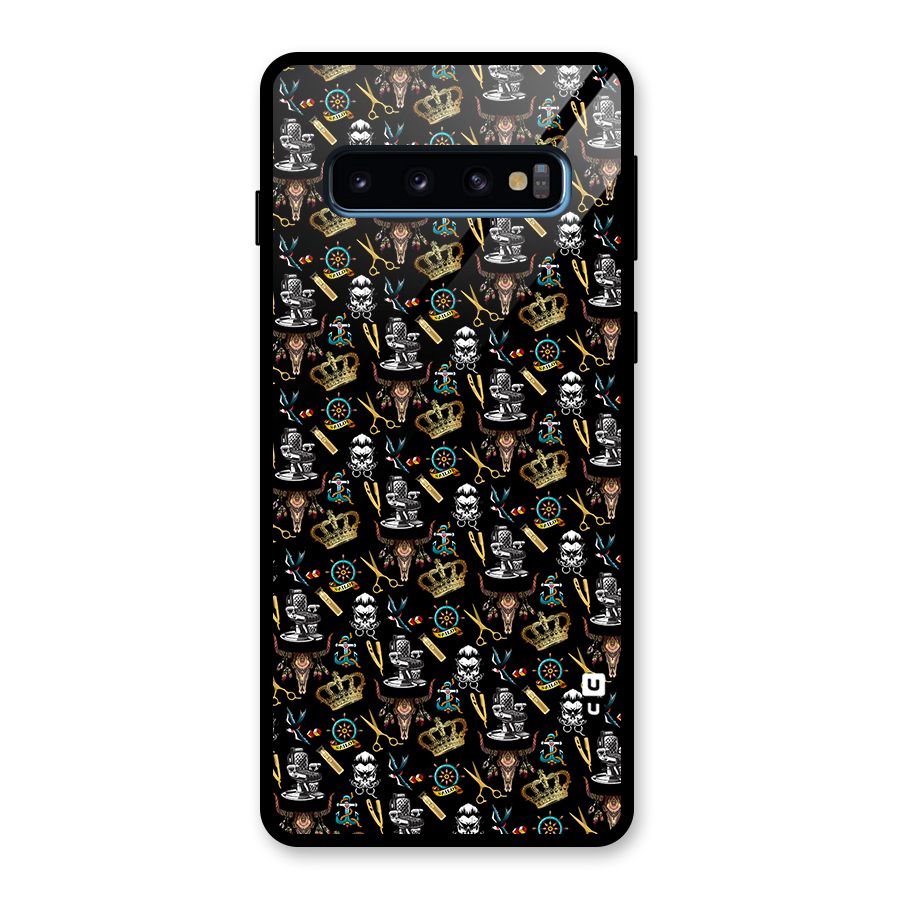 Cool Barber Pattern Glass Back Case for Galaxy S10