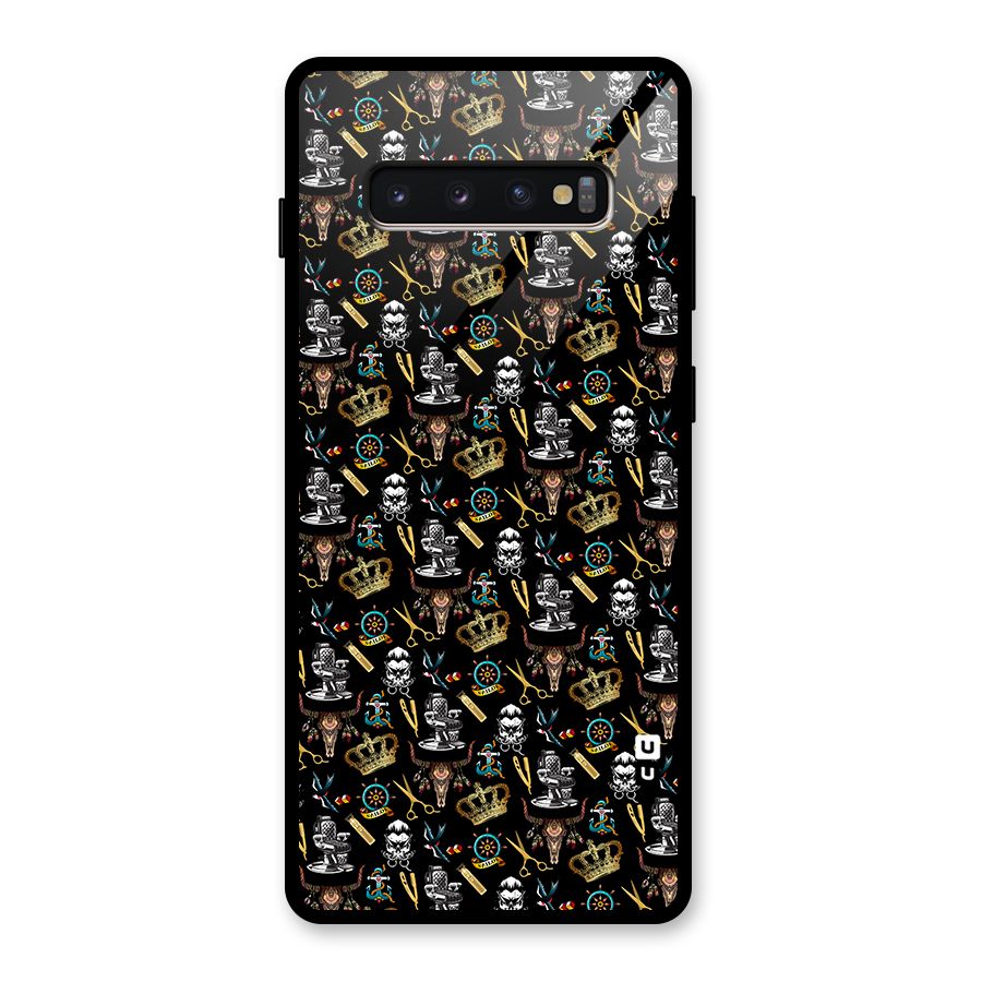 Cool Barber Pattern Glass Back Case for Galaxy S10 Plus