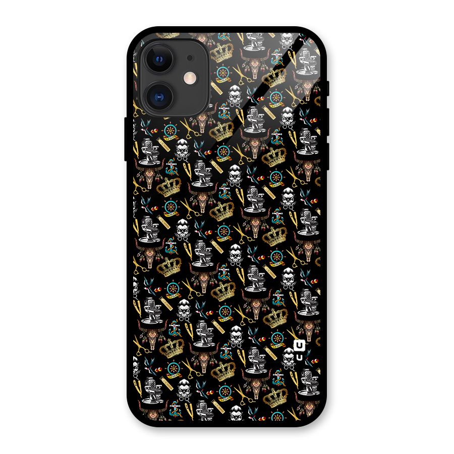 Cool Barber Pattern Glass Back Case for iPhone 11