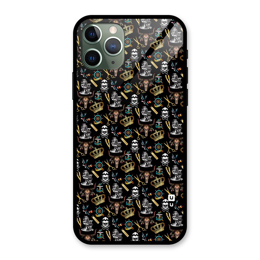 Cool Barber Pattern Glass Back Case for iPhone 11 Pro