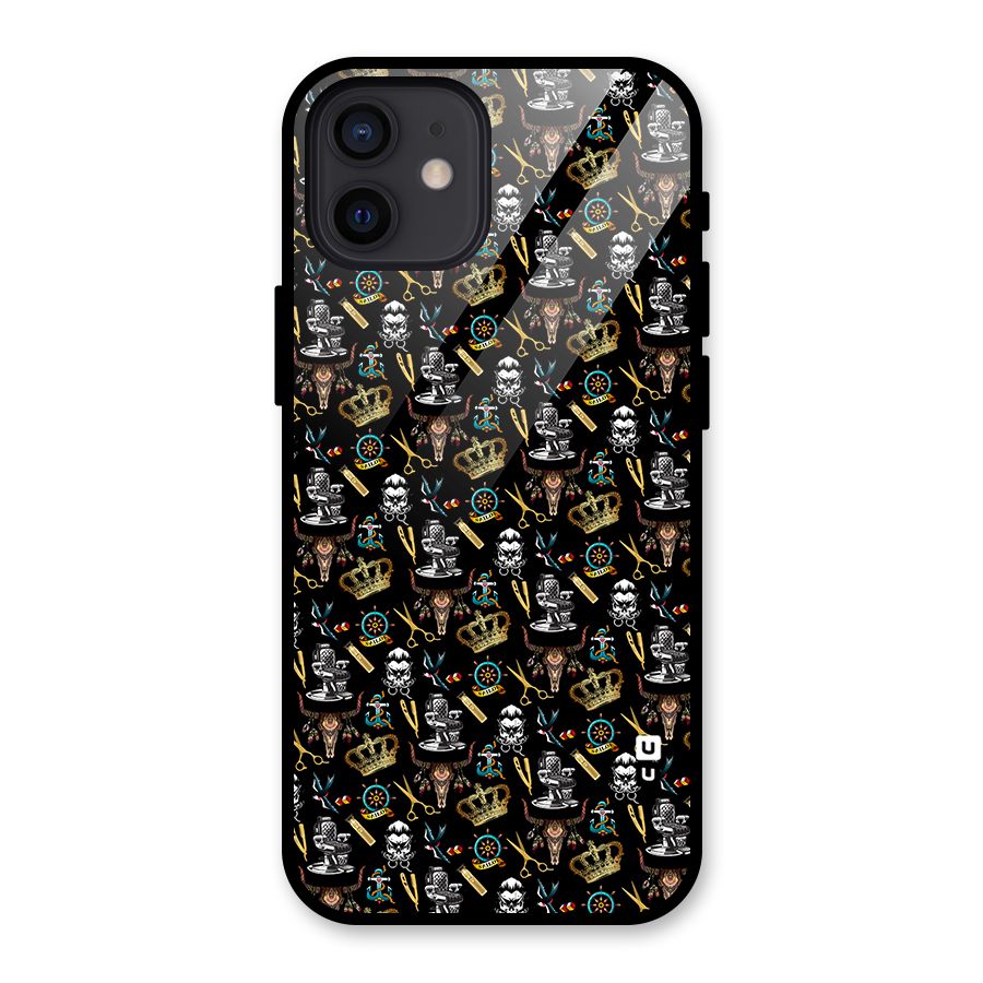 Cool Barber Pattern Glass Back Case for iPhone 12