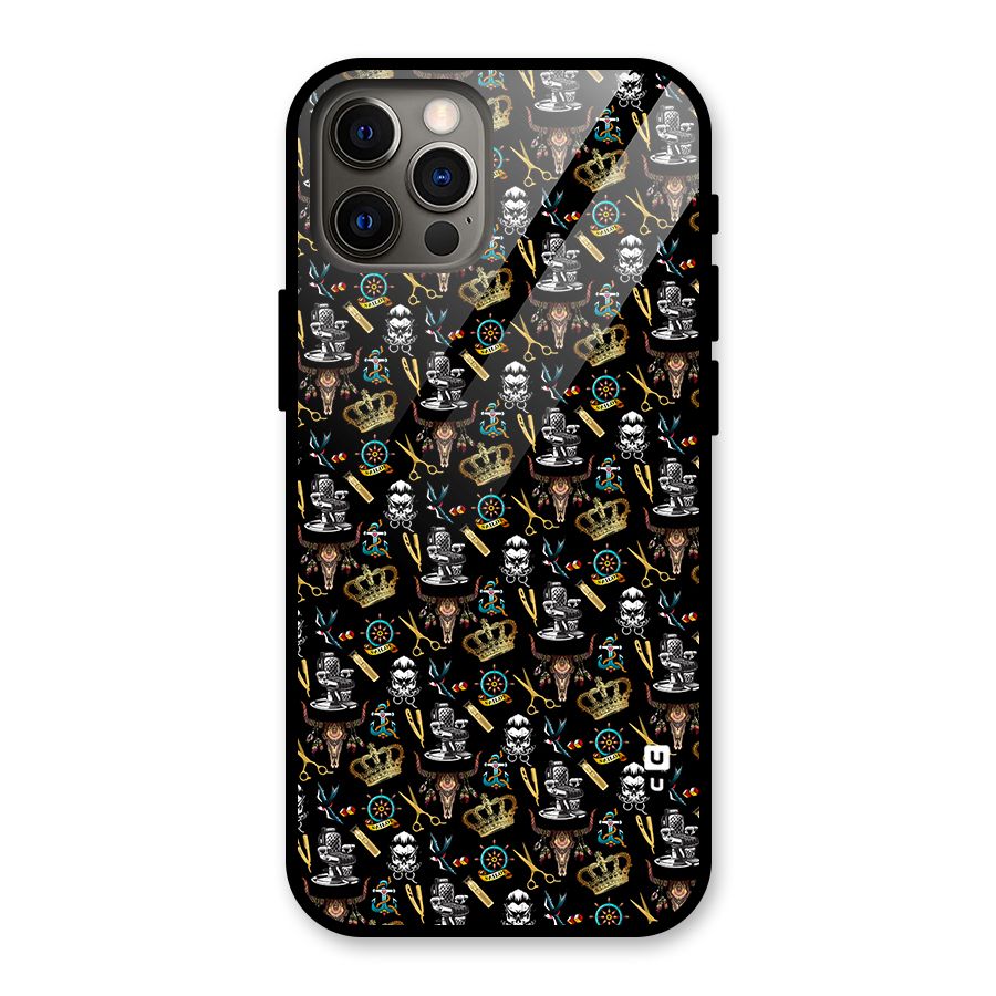 Cool Barber Pattern Glass Back Case for iPhone 12 Pro