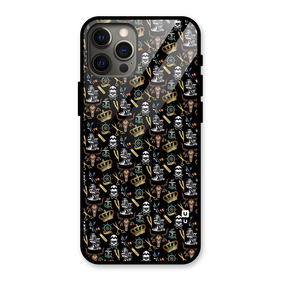 Cool Barber Pattern Glass Back Case for iPhone 12 Pro Max