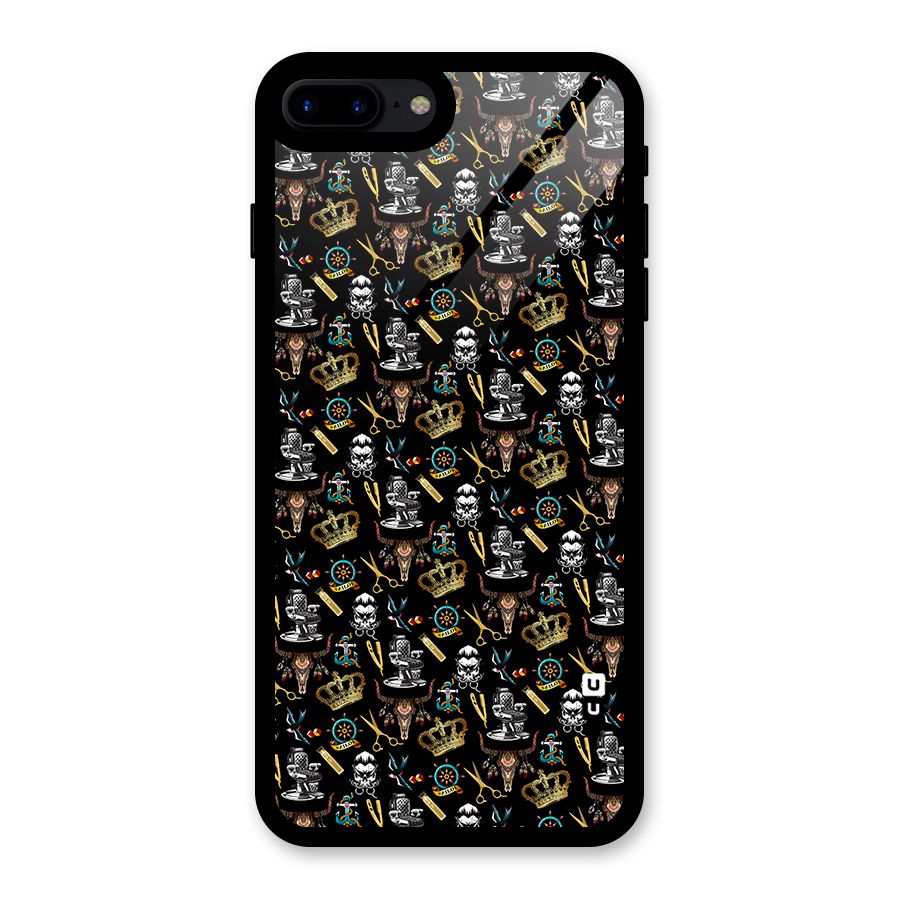 Cool Barber Pattern Glass Back Case for iPhone 7 Plus