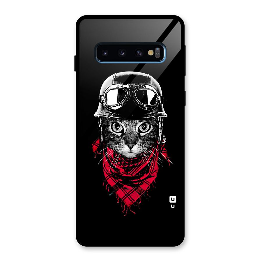Cool Biker Cat Glass Back Case for Galaxy S10