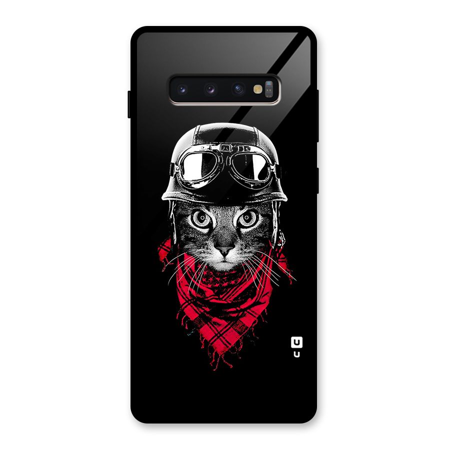 Cool Biker Cat Glass Back Case for Galaxy S10 Plus