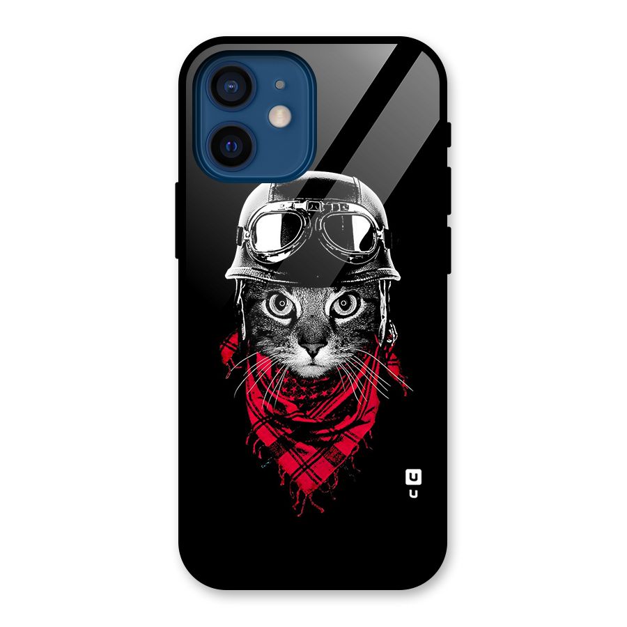 Cool Biker Cat Glass Back Case for iPhone 12 Mini