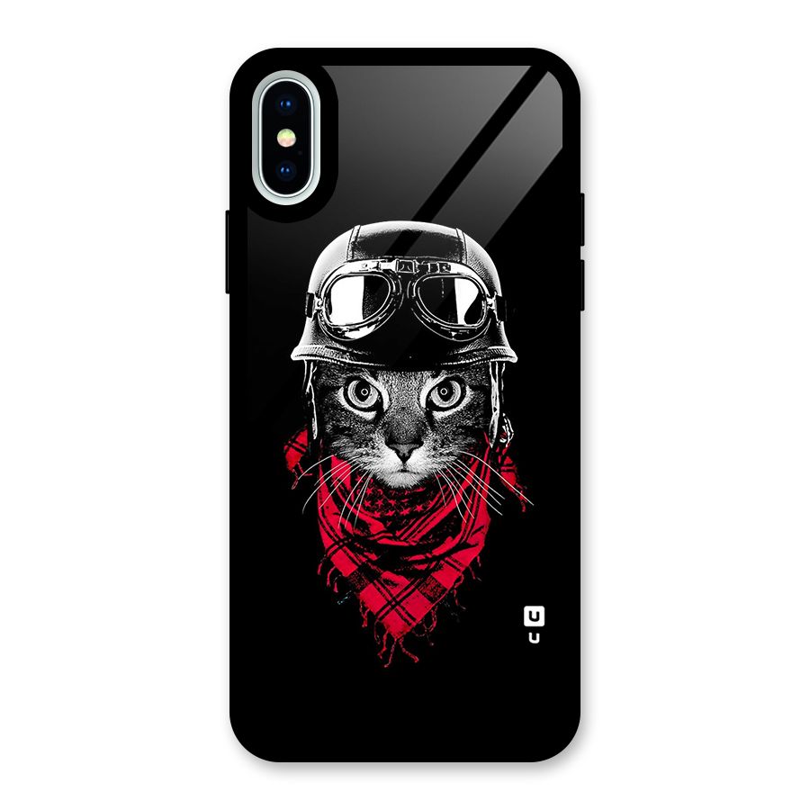 Cool Biker Cat Glass Back Case for iPhone XS