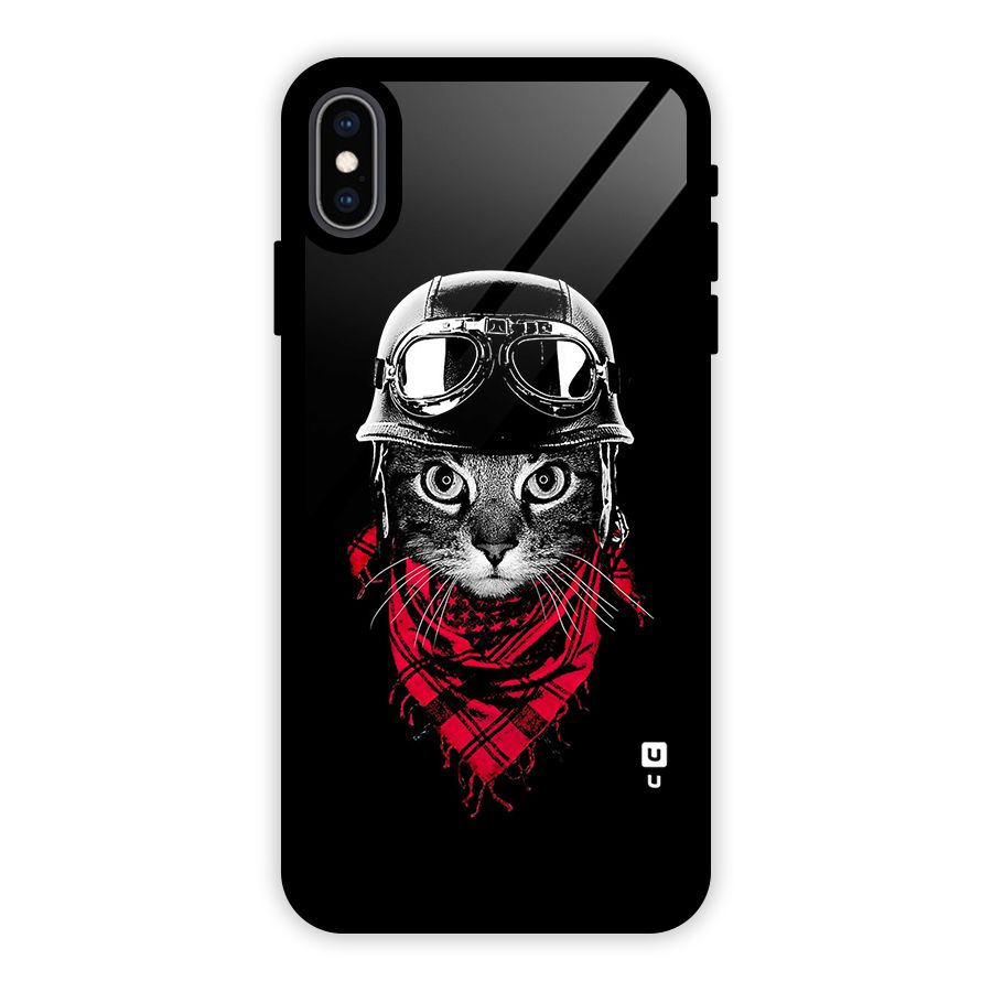 Cool Biker Cat Glass Back Case for iPhone XS Max