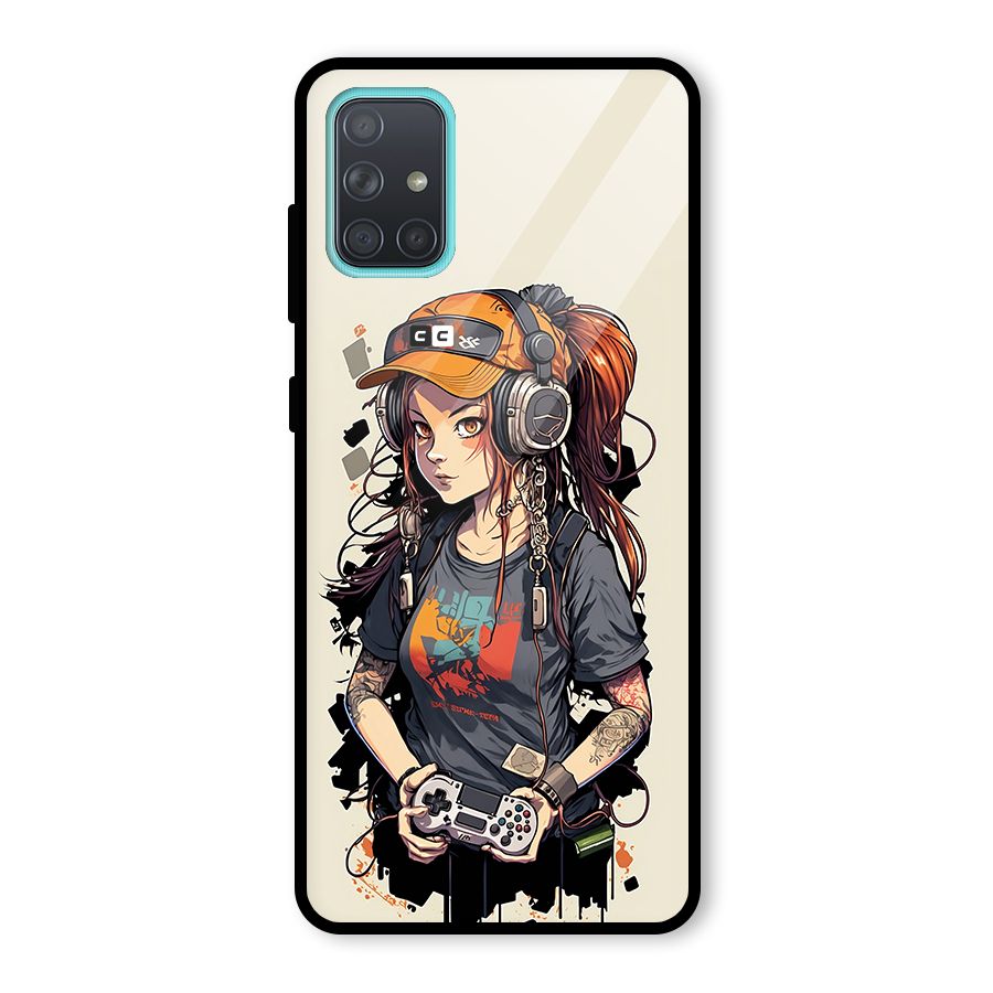 Cool Gamer Girl Glass Back Case for Galaxy A71