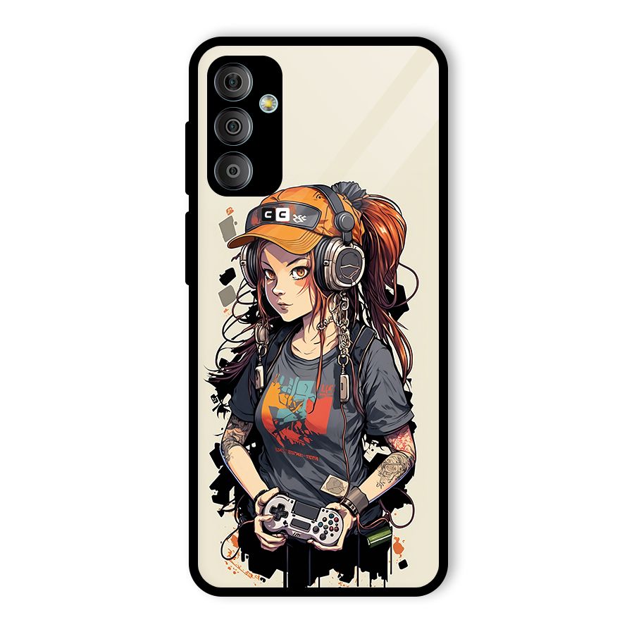 Cool Gamer Girl Glass Back Case for Galaxy F23