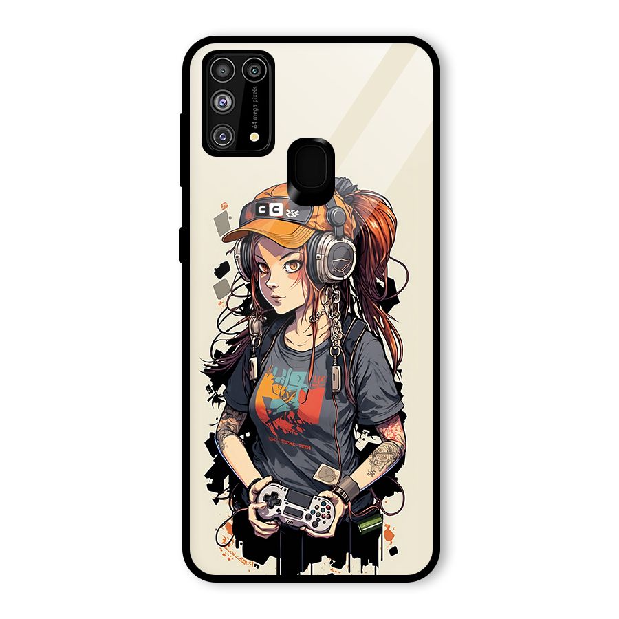 Cool Gamer Girl Glass Back Case for Galaxy F41