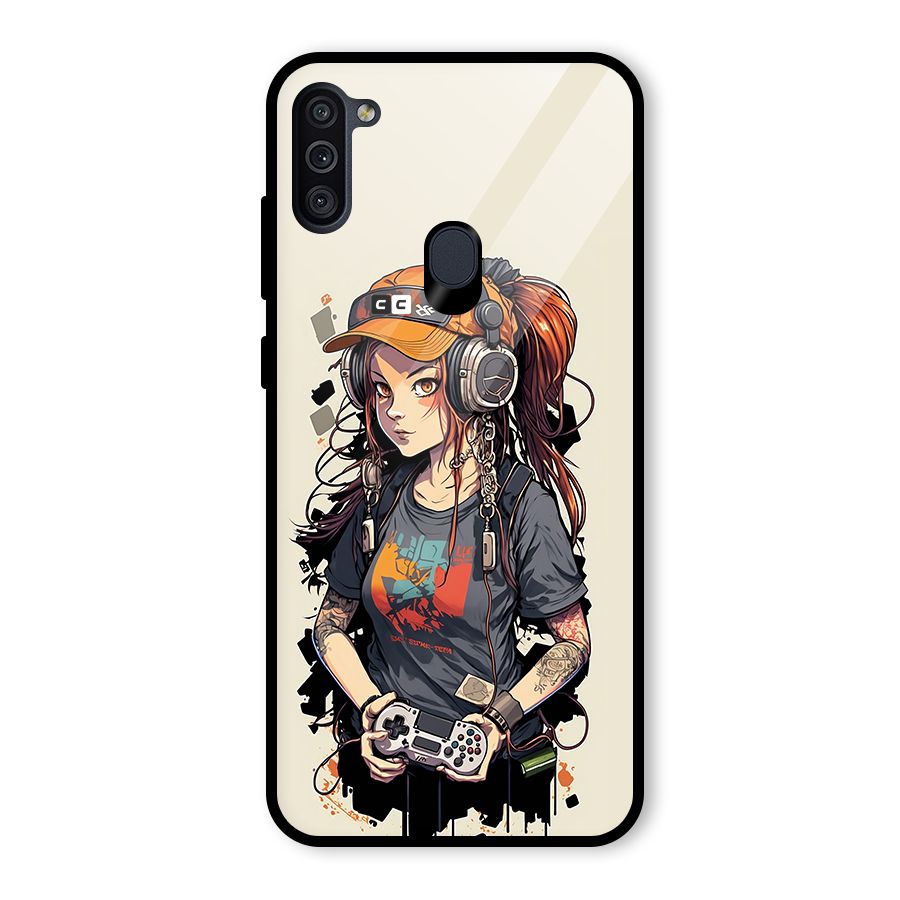 Cool Gamer Girl Glass Back Case for Galaxy M11