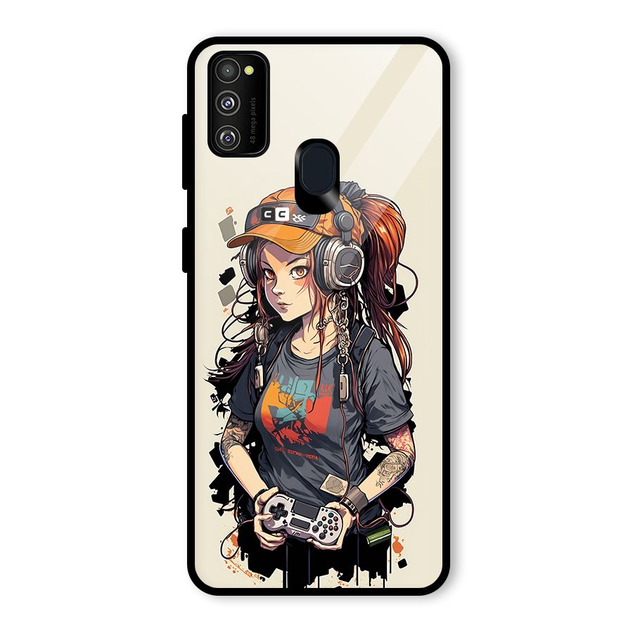 Cool Gamer Girl Glass Back Case for Galaxy M21