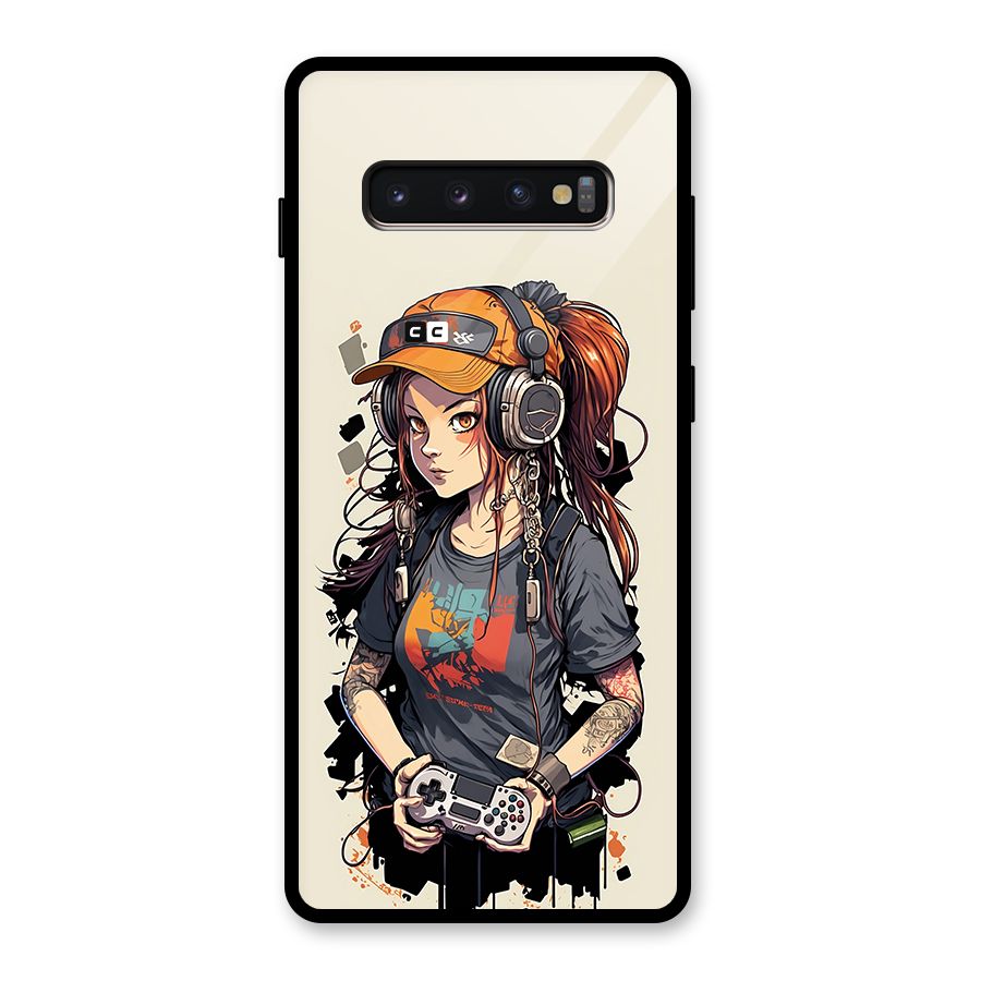 Cool Gamer Girl Glass Back Case for Galaxy S10 Plus