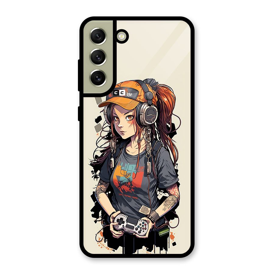 Cool Gamer Girl Glass Back Case for Galaxy S21 FE 5G