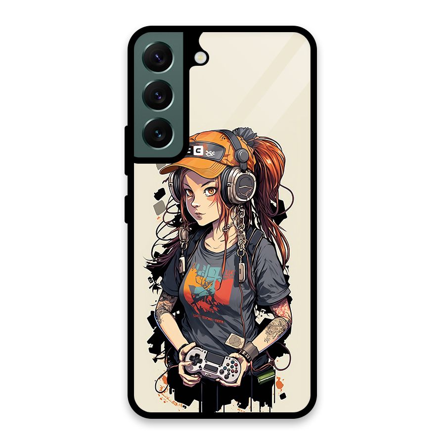Cool Gamer Girl Glass Back Case for Galaxy S22 5G